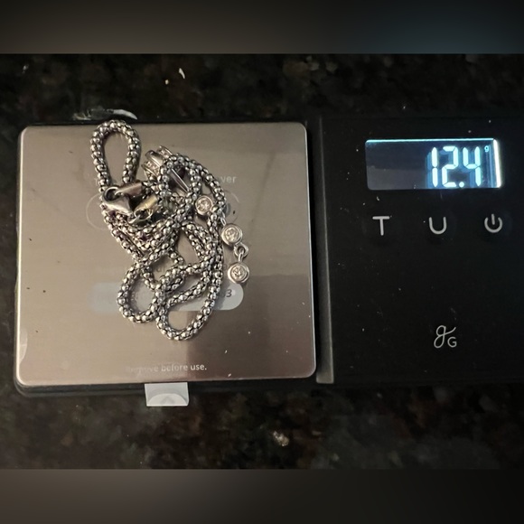 SALE SOLID 14k WHITE GOLD SNAKE NECKLACE DIAMOND DROP PENDANT .90 CARAT EUC - Picture 5 of 7